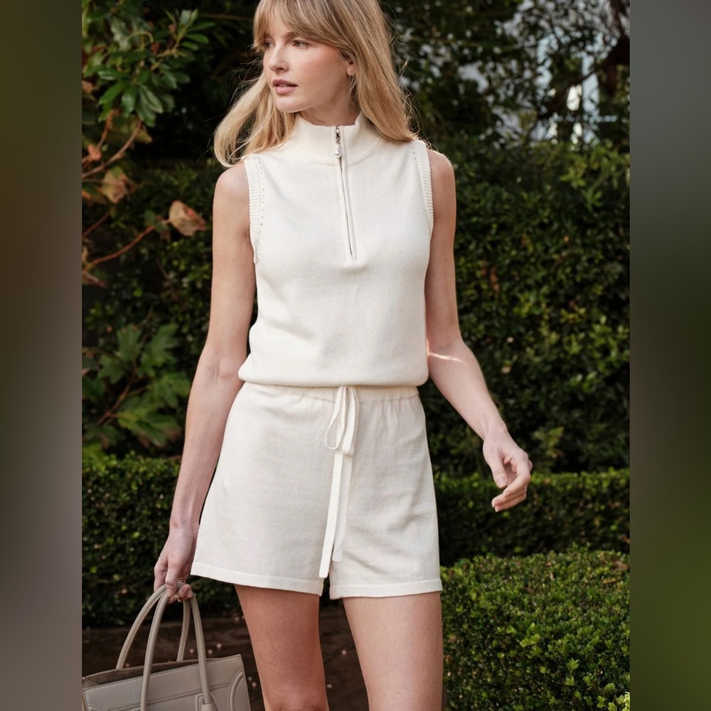 Stylish Cream Sleeveless Knit Romper